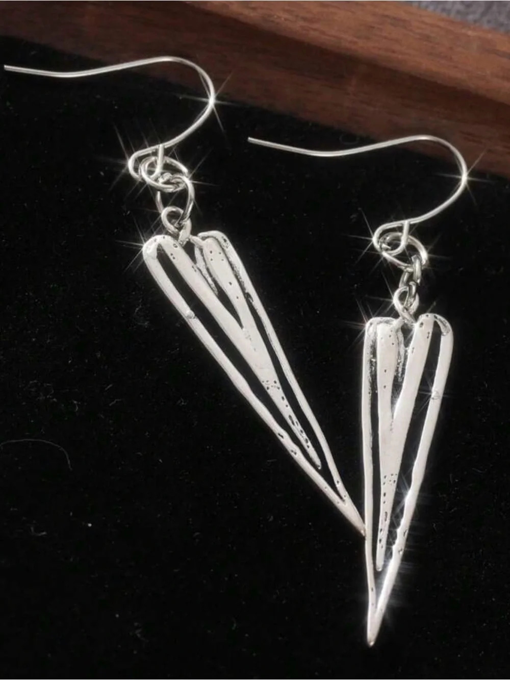 Sterling-Style Silver Heart Spike Drop Earrings - Picture 6 of 8